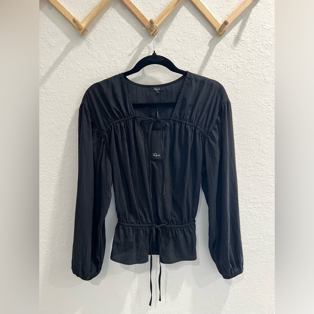 NWT Rails Black Double Drawstring V-Neck Blouse Size Large‎